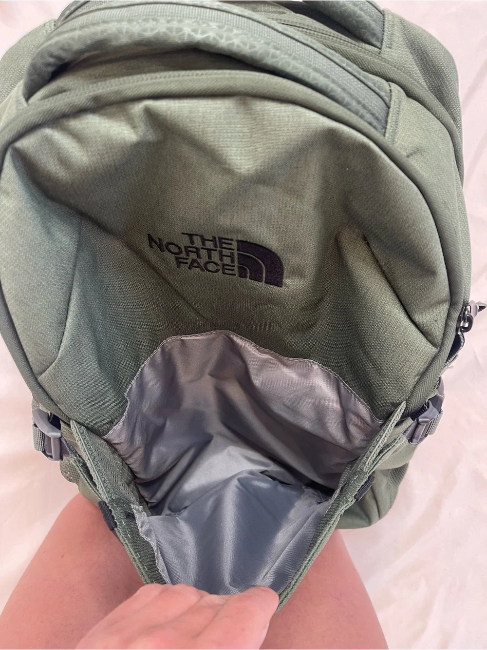 The North Face Pivoter Thyme Light Heather Olive Green Backpack School Work Bag